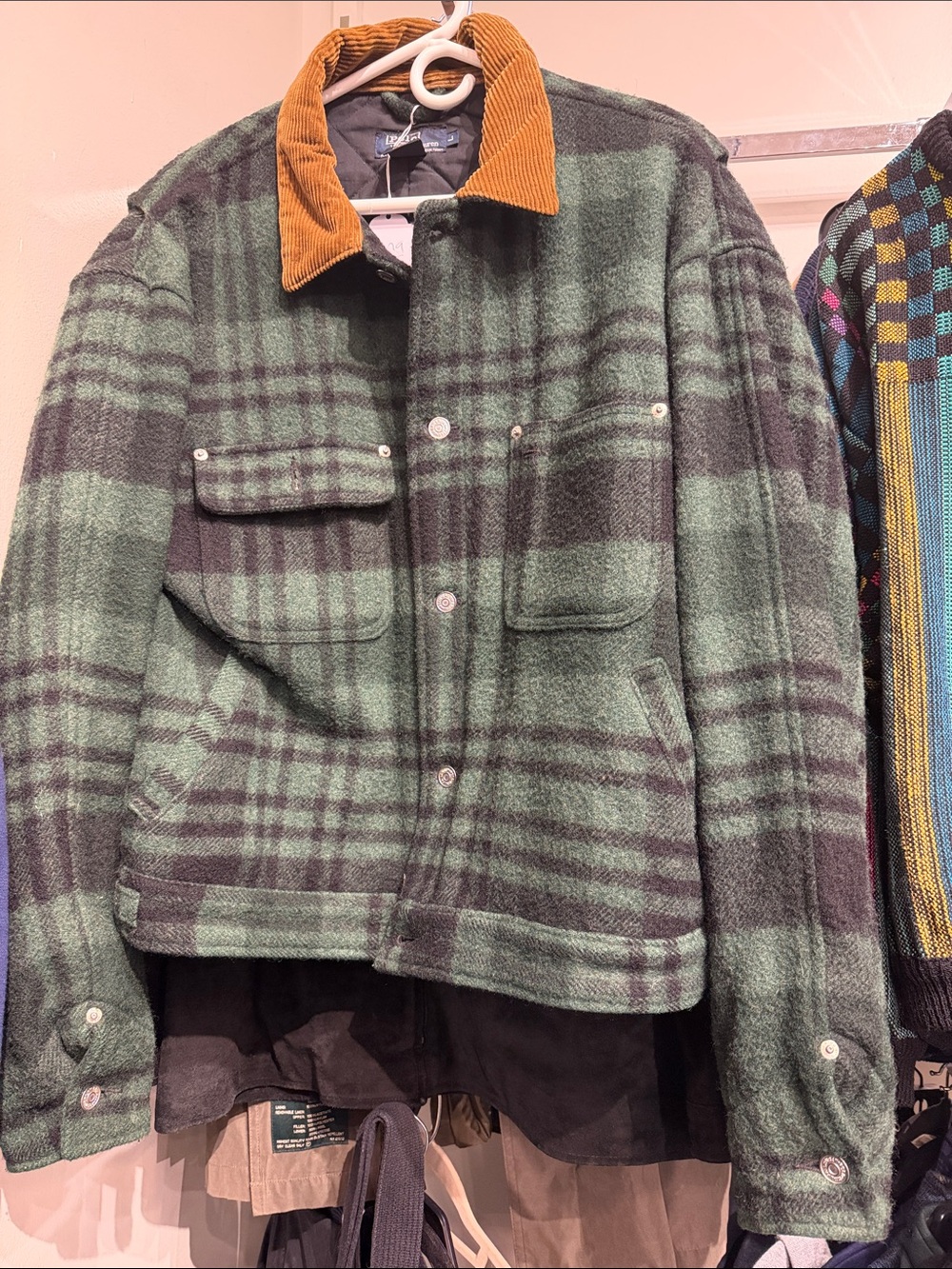 Polo  Ralph Lauren wool Plaid Corduroy Collar Jacket large